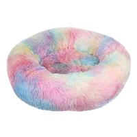 Vente en gros de lits pour chiens, lits pour animaux de compagnie en forme de beignet, lits ronds en peluche longue pour chats, accessoires colorés pour animaux de compagnie, accessoires lavables pour chiens, tapis pour chiens