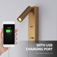 Lámpara de Lectura Minimalista para Hotel, Lámpara de Pared con Puerto USB-C y Enchufe, Lámpara de Lectura LED de Pared con Cargador USB-C, Lámpara de Hotel con Certificación UL