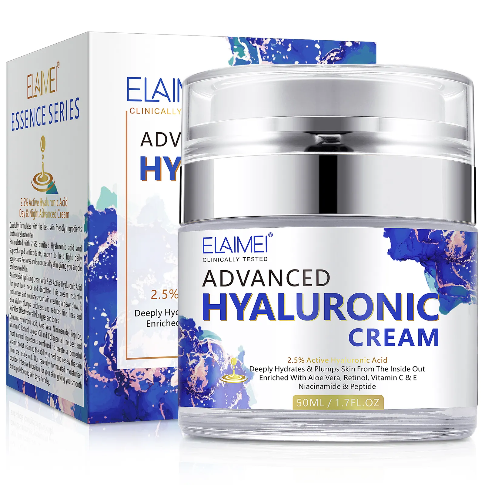 ELAIMEI Crème pour le visage à la vitamine A Anti-âge Rides Jour Nuit Collagène Hydratant Blanchiment de la peau Crème pour le visage à l'acide hyaluronique