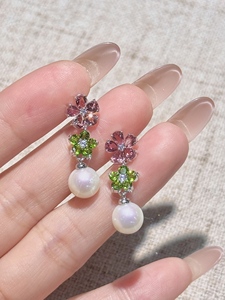 Boucles d'oreilles UM Jewelry 925 Sliver Monet's Garden en argent, perle d'eau douce naturelle, pour unisexe, anniversaire, vente en gros - Product Image 2