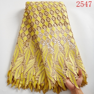 Tissu en dentelle cordée africaine Guipure Dubaï 2021, broderie soluble dans l'eau de haute qualité, tissu en dentelle cordée douce pour robe de soirée 2547 - Product Image 4