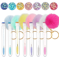 Tube de brosses réutilisables pour nettoyage des cils, baguettes mascara, boule en fausse fourrure, porte-clés, outil et accessoires