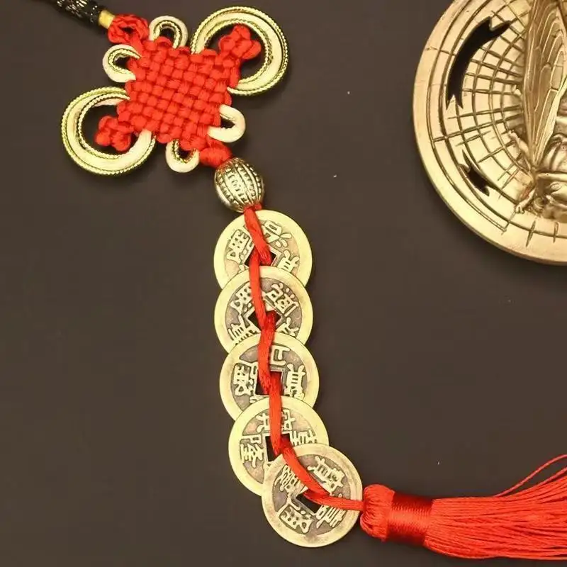 Nœud chinois pièces de cuivre anciennes cinq empereurs pièces porte-bonheur pièces de nœud chinois mascotte pour maison voiture pampille décoration