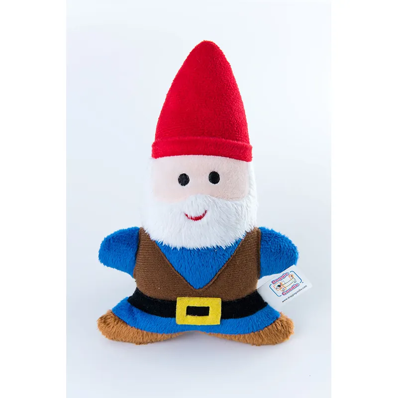 Ready to ship Unique Plush with polyester fiber and squeaker Machine Embroidery Gnome Dog Chew Squeaky Toy