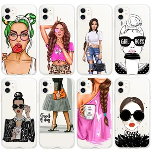Artistic Fashion Hand Painted Black Girl Phone Case for iPhone 11 12 13 14 15 Pro Max New Soft Case Black Girl Phone Case
