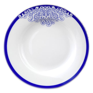 Piatto per Burro in Melamina Bianco con Bordo Floreale <span class=keywords><strong>Blu</strong></span>, per Casa e Ristorante, Ideale per Insalate, Pasta e <span class=keywords><strong>Piatti</strong></span> Principali - Product Image 1