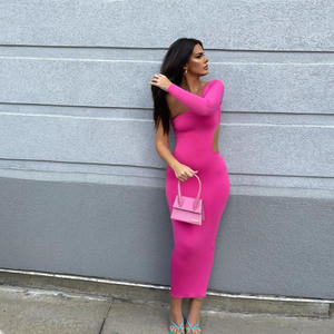 Vestido <span class=keywords><strong>Sexy</strong></span> de Color liso para mujer, vestido sexual largo de un hombro - Product Image 4