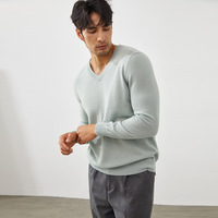 100% Kasmir Murni Musim Gugur Musim Dingin 2025 Sweater Pria Kerah V Lengan Panjang Longgar Kasual Rajutan Warna Solid Ketahanan Warna Tinggi