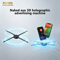 Pantalla LED AZMAX de 4 Aspas con 1184 LEDs de 23.7 Pulgadas, Ventilador Holográfico 3D de Empalme Rápido, Equipo de Publicidad Holográfica