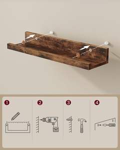 Juego de 3 Estantes Flotantes de Madera para <span class=keywords><strong>Pared</strong></span>, 38 cm de Largo, con Borde Frontal para Adornos, Frascos de Especias, Cuadros Enmarcados, Estilo Rústico Marrón - Product Image 6