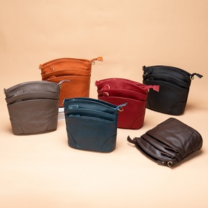 Multi-Zipper Top Layer Cowhide Leather Bucket Bag Simple Fashion Large Capacity Autumn Winter Mother Messenger <b>Purse</b> Vintage - Product Image 1