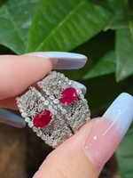 Bague en argent 925 certifié avec rubis naturel pour femmes et hommes, ajustable, large, filigrane ajouré, gemme brillante, style royal, bijou raffiné