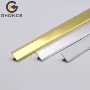 Strip Logam Aluminium Teranodisasi Matte Emas Pengiriman Cepat Potongan Tepi Bentuk T Emas