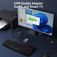 Divisor USB 1 en 2 salidas Cable divisor USB Adaptador de doble puerto doble para carga, Alimentación y datos HUB de 2 puertos para PC portátil