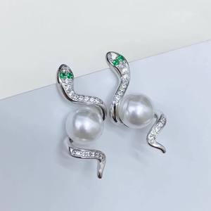 ต่างหูเงินแท้ S925 รุ่น WENCHI 10820 สำหรับประดับมุก DIY รูปทรงถาดกลวง ลายงู พร้อมลูกปัดกลมขนาด 8-9 มม. ผลิตในจีน - Product Image 2