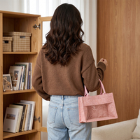 Sac fourre-tout en lin rose réutilisable avec poche transparente, idéal pour les bouquets, gâteaux, emballages cadeaux et rangement