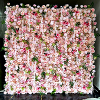Panel Dinding Bunga Mawar Pink 3D Mewah Buatan, Latar Belakang Bunga Sutra Modern Romantis untuk Pesta Pernikahan, Bridal Shower, Tahun Baru