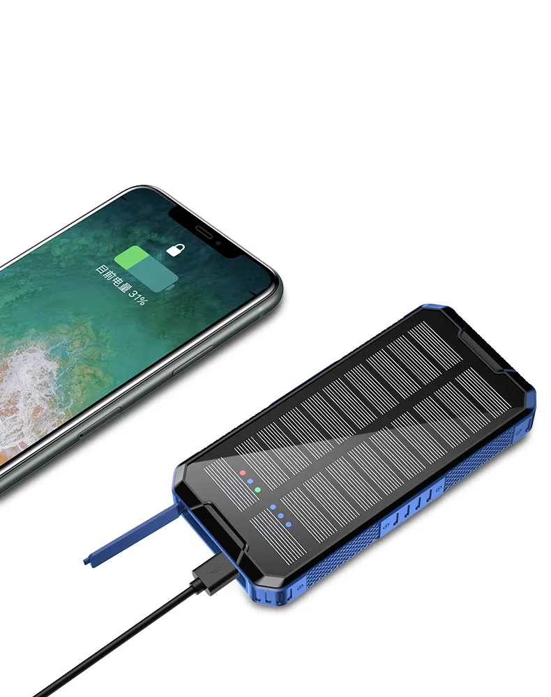 30000mAh المحمولة 2 USB الهاتف شاحن بنك طاقة عالي السعة مصباح يدوي للهواتف الذكية اللوحي الشمسية شاحن بطارية