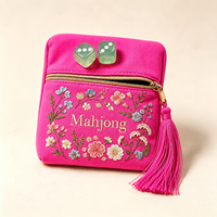 Pochette à dés brodée personnalisée avec fermeture éclair et pompon, plusieurs options de couleurs, logo personnalisé, rangement pour dés de jeu de mahjong et de table