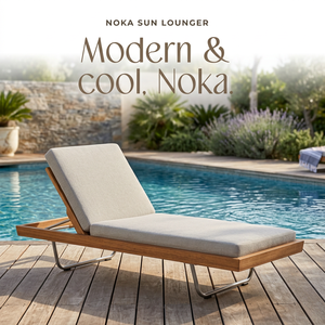 Chaise longue d'extérieur moderne en teck massif avec coussin et dossier inclinable pour jardin, terrasse, bord de piscine, hôtels et complexes hôteliers - Product Image 2