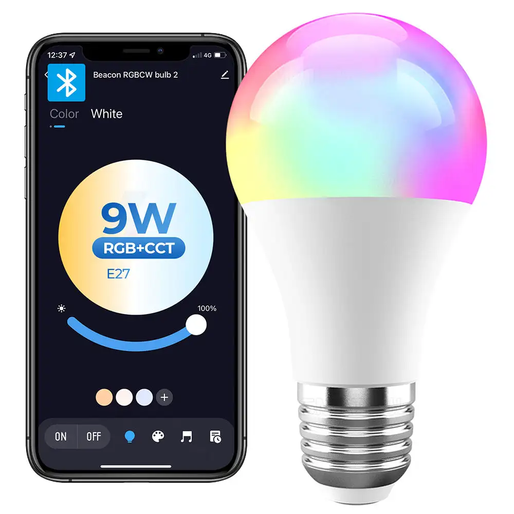 Smart Life Tuya APP Control Dimming RGB+CW+WW LED Color Changing Light 9W Bluetooth 5.0 Light Smart Bulb AC E27 0.01 Voice Led