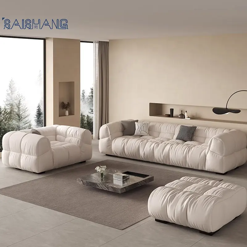 Saishang Unique Design Couches Living Room Sectional Fabric Sofa White Down feather Luxury Modern Furniture