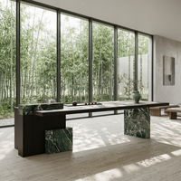 Projet d'hôtel boutique au Canada : Table à thé contemporaine en pierre naturelle sur mesure avec base géométrique pour salon de thé
