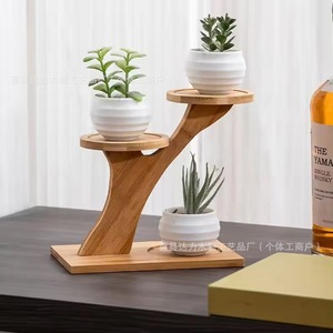 Bamboo Wood Multi Tier Flower <b>Stand</b> 3 Floors Desktop Plant Rack For Indoor Green Plants And <b>Pots</b> - Product Image 2