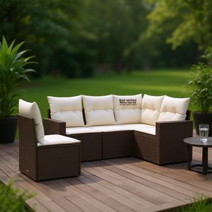 Ensemble de canapés de patio en osier marron et crème, 7 places, mobilier d'extérieur de style contemporain pour usage résidentiel - Product Image 2