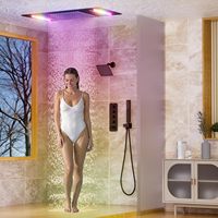 Système de douche double NPYSVSSS à montage au plafond, tête rectangulaire LED 12x24 pouces, tête murale 6 pouces, robinet de douche à 4 fonctions