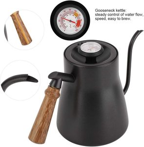 Cafetière Barista Personnalisée, Théière Noire en Acier Inoxydable, Bouilloire à Bec de Cygne pour Camping, Pot à Café avec Thermomètre - Product Image 3