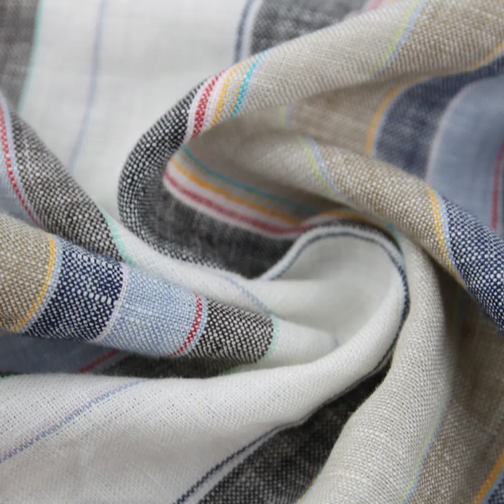 Popular Organic Flax Fabric 100% Linen Fabric für Custom Clothes Shirt Home Textile Brocade Fabric YARN DYED STRIPE FLAX