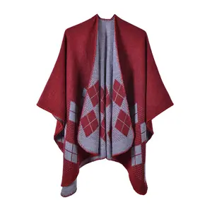 Bán Sỉ Áo Khoác Cashmere Mông Cổ Cho Nữ Áo Choàng Khăn Choàng Khăn Choàng Cổ Ấm Áp Thời Trang Mùa Đông Áo Ponchos Hở Phía Trước Trang Trí Hình Cáo Cashmere Cho Nữ