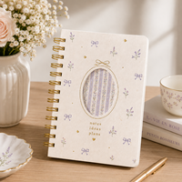 Carnet spirale personnalisé rose et violet, couverture rigide florale avec fenêtre, journal à feuille dorée pour femmes