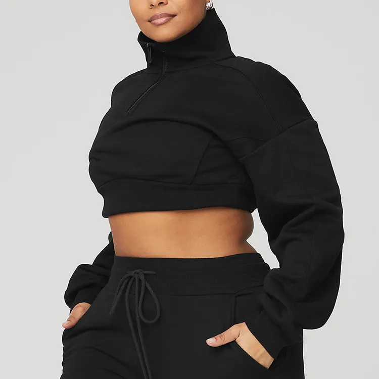 Factory Wholesale women half zip up yoga pullover hoodie