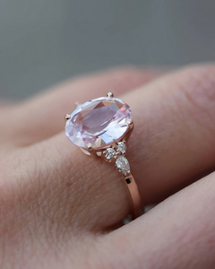 2.75 CT Blush Pink Oval Cut Moissanite Three Stone Prong Setting Women's Engagement Rose Gold Signet <b>Ring</b> Anniversary Elegant - Product Image 4