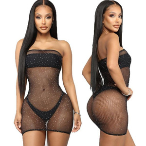 New Women's Mesh Clothing Sexy Chest Hugging Hot Stamping Fashionable Starry <b>Perspective</b> Tempting Mesh Clothing Uniform - Product Image 3