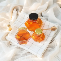 Pot en verre hexagonal transparent vide de 100 ml, 180 ml, 280 ml, 380 ml pour confiture, cornichons, sauce chili, bonbons, miel avec couvercle métallique