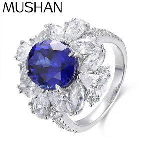 Bague MUSHAN personnalisée en argent sterling 925 avec émeraude bleue de laboratoire taille marquise, plaquée or 18 carats, pour femme, idéale pour un anniversaire ou comme bague de mariage. - Product Image 1