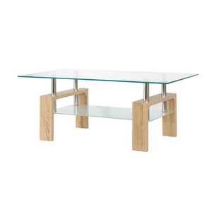 Bàn cà phê mặt kính hình chữ nhật Bàn cà phê bên hiện đại có kệ dưới Bàn kính cường lực và chân kim loại - Product Image 4