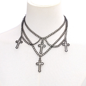 สร้อยคอจี้รูปกางเขนหลายชั้นสไตล์โกธิคโทนสีเงินเครื่องประดับสวมใส่ทุกวันสำหรับผู้หญิง - Product Image 4