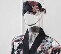 Gaun Tidur Sutra Susu Bermotif dengan Masker Mata Senada, Placket Satin Solid, Pakaian Tidur Pengantin, Hadiah, Grosir Kustom