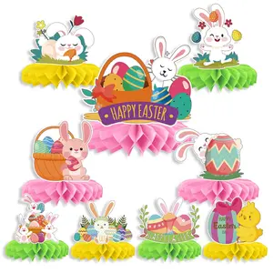 9 pezzi di pasqua 3D Bunny Party centrotavola grazioso coniglio decorazioni da tavola coniglietto a nido d'ape centrotavola per la festa di compleanno della ragazza
