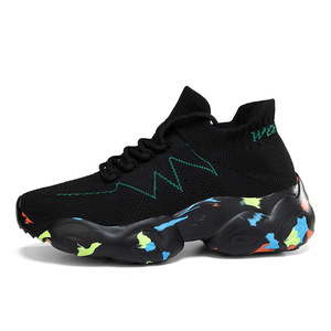 Thick-soled sports shoes, both men's and women's, with breathable knitted upper, trendy and fashionable casual shoes. - Product Image 1