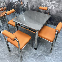 Ensemble de table pliante carrée au design moderne en acier inoxydable, durable et résistant à l'eau, avec chaise pour restaurant coréen et hôtel