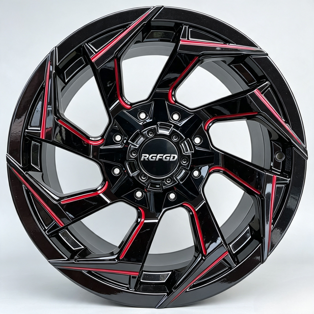 Monoblock Forged Alloy Wheels 8 Spoke Gloss Black With Red Groove 15-26 Inch Offroad Car Rims Y005