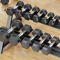 Vente directe d'usine, haltères personnalisés pour la salle de sport, ensemble d'haltères hexagonaux en caoutchouc, poids libres pour la vente en gros
