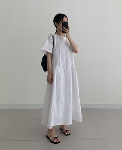 Robe longue décontractée pour femme à manches courtes, col rond, coupe trapèze ample, idéale pour les vacances d'été - Product Image 3