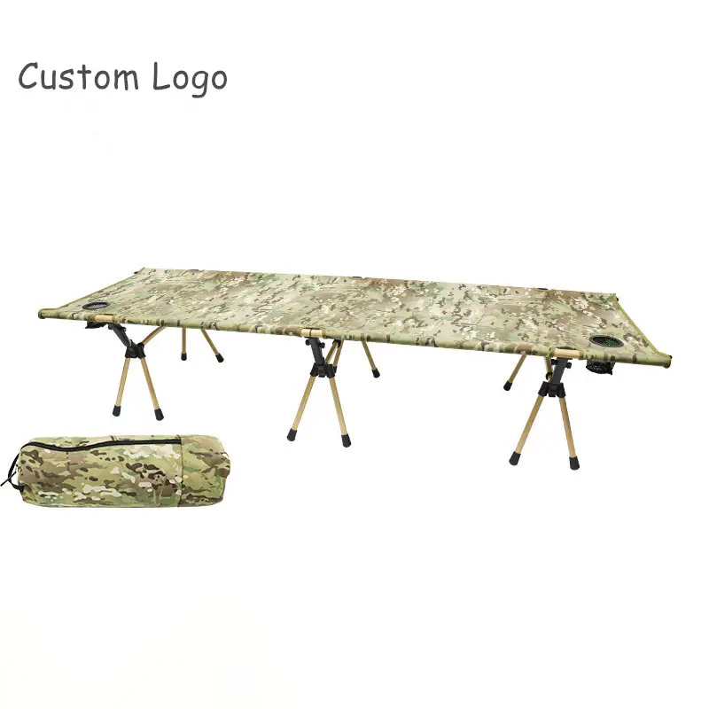High Quality Height Adjustable Camouflage Camping Cot Outdoor Oversize Folding Camping Bed Cot With Cup Holder