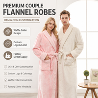 Peignoir de luxe long en flanelle douce et polaire gaufrée avec poignets, idéal pour l'hôtel, le spa, ou comme vêtement de nuit, couleur personnalisable OEM